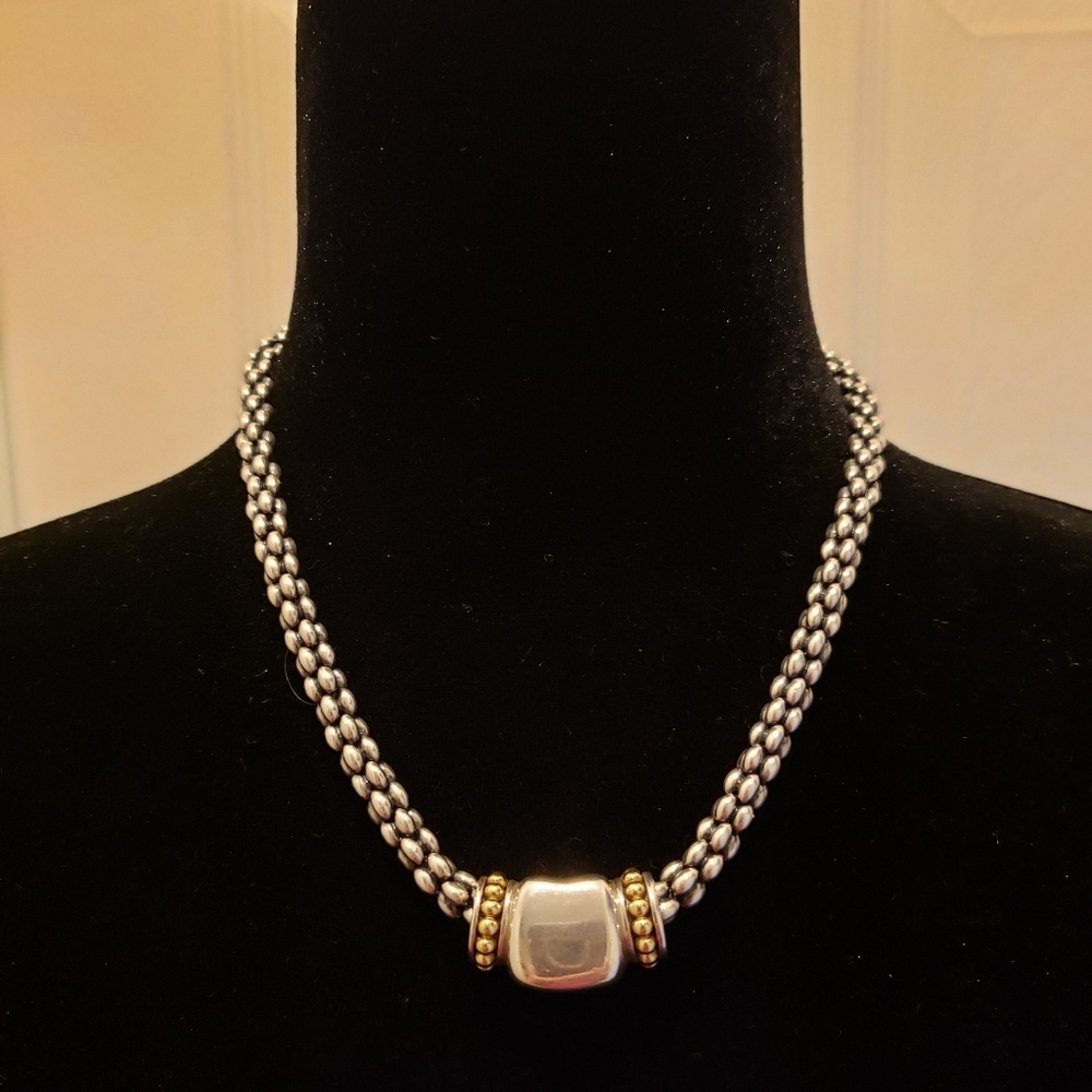 Lagos Two-Tone Slide Pendant Caviar Beaded Neckl